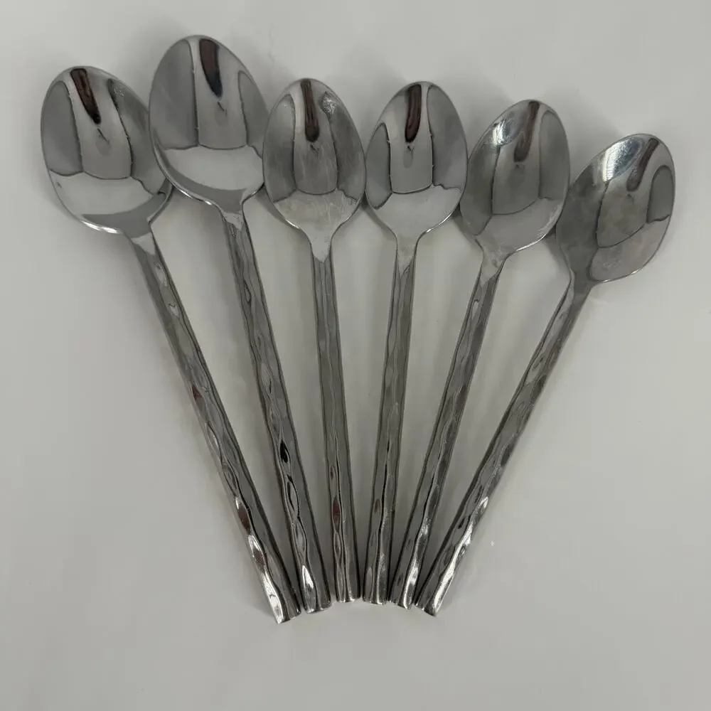 4+2X Spoons Pier One PII16 4 Teaspoons 2 Table Hammered Glossy 18/8 Stainless
